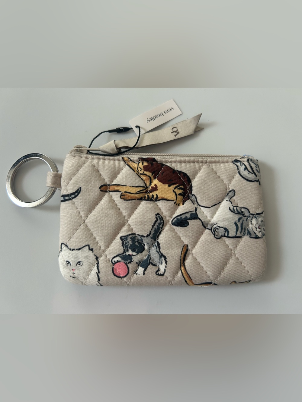 Vera Bradley Zip ID Case in A Cat's Life Quilted Cotton Keychain Wallet NWT